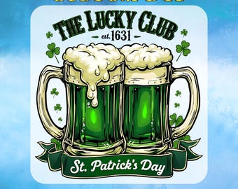 Shamrock Cocktail Club DTF Transfer ReadyToPress St Patricks Day Drink Design Heat Transfer Custom DTF Print