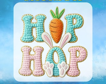 Latch Hook Crochet Easter Hip Hop Bunny DTF Transfer: Faux Yarn Easter Print