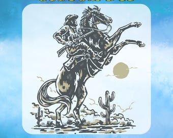 Western Cowboy DTF Transfer, Vintage Rodeo Ready To Press, Cowboy Horse Heat Transfer, Rustic Ranch Graphic