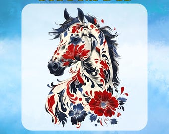 Floral Horse DTF Transfer, Western Horse Art Ready To Press, Western Cowgirl Sublimation, Boho Equine Heat Transfer, Country Ranch Design