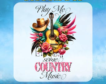 Play Me Some Country Music DTF Transfer, Country Girl Ready to Press, Guitar Wings Rose Design, Country Western, Music Teacher Gang Sheet