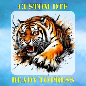 Watercolor Tiger DTF Transfer, Aggressive Cat Ready to Press, Angry Pouncing, Animal, Adult Shirt, Animal Lover, Gift for Dad DTF Gang Sheet