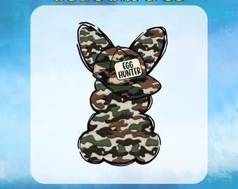 Egg Hunter Bunny Shirt DTF Transfer, Boy Bunny With Backwards Cap Ready to Press, Camo Easter Bunny, Egg Hunter Camo Easter DTF Gang Sheet