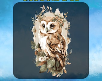 Boho Owl DTF Transfer, Floral Owl Ready To Press, Woodland Owl Heat Transfer, Rustic Nature Bird Design