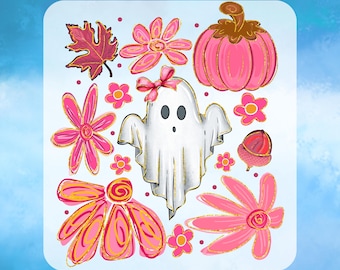 Pink Halloween Coquette Ghost DTF Transfer, Pumpkin Halloween Ready to Press, Cute Ghost, Trick or Treat, Halloween Mom, Nut DTF Gang Sheet