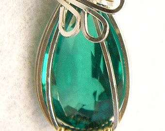 Emerald pendant, wire wrapped Emerald jewelry