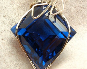 Blue Topaz jewelry, wire wrapped pendant