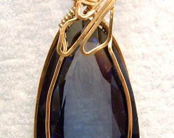 Sapphire handmade jewelry, wire wrapped pendant