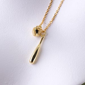 Personalized Name Gold Baseball Bat & Ball Charm Necklace Custom Monogram Sterling Silver Sports Pendant Gift for Athletes Coach Him Husband