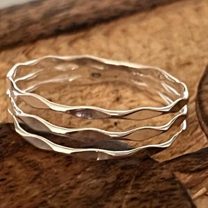 Handmade Sterling Silver Triple Band Ring: Wave Style Artisan Jewelry