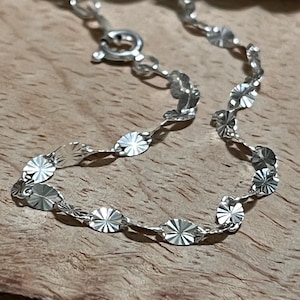 Taxco Mexico Sterling Silver Starburst Chain Bracelet  Taxco Jewelry 925  Silver unisex stackable Dainty minimalist gift for her 7in