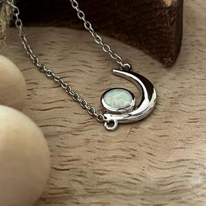 Dainty Crescent Moon Bracelet: Lab Opal, 925 Sterling Silver