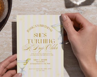 Martini Birthday Invitation Drop Older, Editable Template Digital Download A drop Older Party Invitation