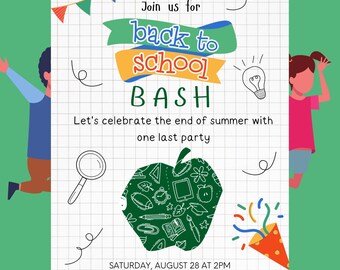 Back to School Party Einladung: Bearbeitbare Canva Vorlage Digitaler Download 5 x 7 Zoll