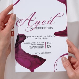 Invitación de cumpleaños "Envejecido a la perfección", temática de vino (descarga digital) Invitación de cumpleaños número 40