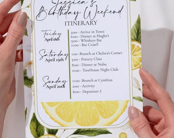 Lemon Birthday Itinerary, Citrus Theme (Digital Download) A drop Older Invitation