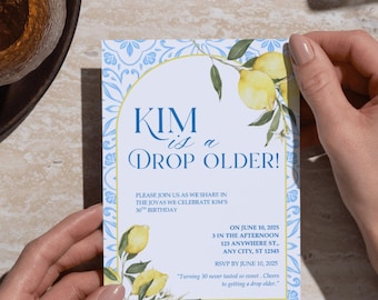 &quot;Einladung zum 30. Geburtstag &quot;&quot;Lemon Drop&quot;&quot;: Blau & Gelb (digital)&quot;