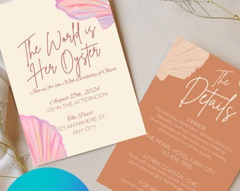 Seashell Birthday Invitation: Pearl Theme, Coastal Party (Digital Download)