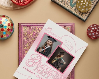 Pink Graduation Party Invitation, Photo Collage (Digital Download)