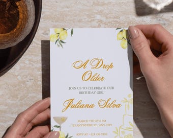 Martini Birthday Invitation: Elegant Lemon Theme (Digital Template)