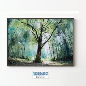 Misty Forest Tree Art Print - Serene Nature Wall Decor, Moody Woodland Landscape, Printable Greenery Digital Download