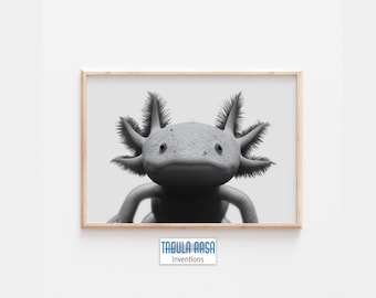 Impresión de arte mural de ajolote: póster minimalista de animales, decoración moderna para habitación infantil, descarga digital en blanco y negro