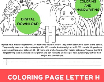 Hippo Coloring Pages, Animal Coloring Page, Educational Coloring Pages, Kids Preschool Activities, Printable H Letter Coloring Pages