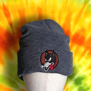 Grateful Dead Dire Wolf Embroidered Beanie Hat | Warm Winter Hat | Deadhead Knit Cap in 6 Colors
