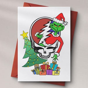 Grateful Dead Christmas Card (Bundle & Save!) | Grinch Steal Your Face Parody | Funny Deadhead Holiday Card | Deadhead Stealie Gift