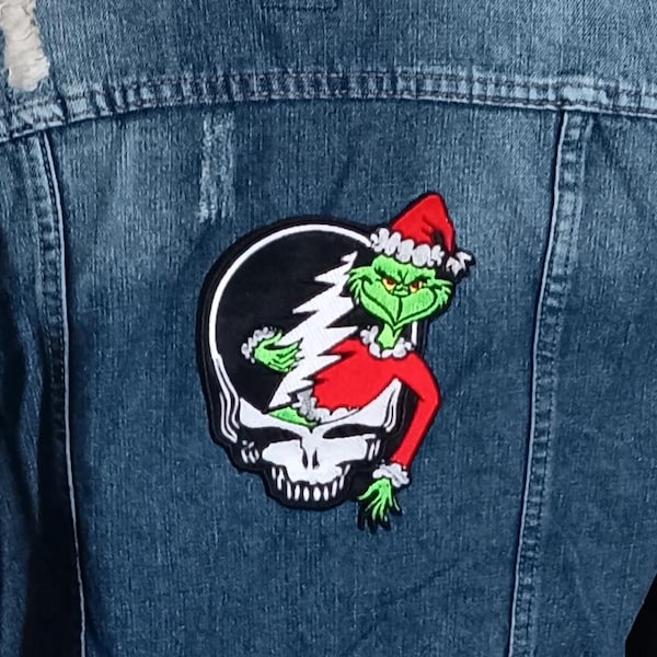 Grateful Dead Grinch Patch – 6" Embroidered Stealie Christmas Patch | Holiday Deadhead Jacket Patch | Large Iron-On Patch