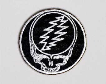 Small White Grateful Dead Steal Your Face Patch – Classic Stealie & Lightning Bolt Embroidered Patch • Iron-On 2.5" Mini Patch for Caps