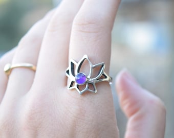 Lotus Ring: Sterling Silver and Gemstone Ring
