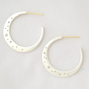 Moon and Stars Hoops: Sterling Silver and Solid 18k Gold image 1