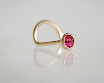 Natural Ruby and Solid 14k Gold Nose Ring: Small Stud