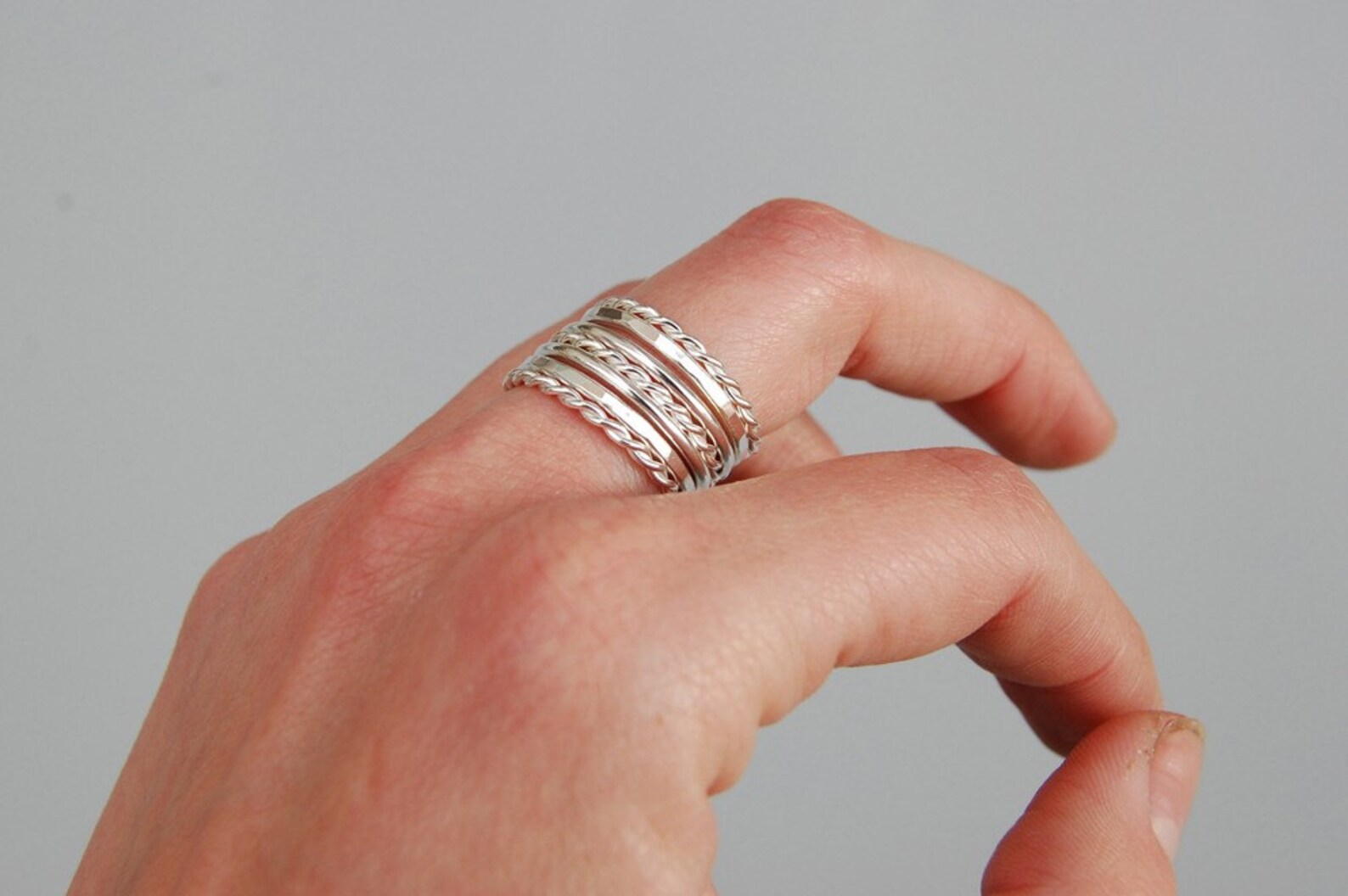 Silver Stacking Rings: Set of Seven Rings - Etsy