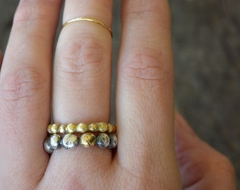 Sterling Silver and 14k Gold Pebble Ring