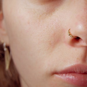 18k Solid Gold Nose Ring - Small Embellished Hoop