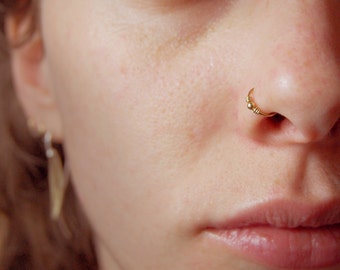 18k Solid Gold Nose Ring - Small Embellished Hoop