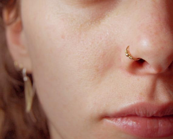 Small Gold Nose Ring Hoop for Women, Tiny Thin 14k Gold Filled Nose Piercing  | eBay