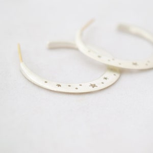 Moon and Stars Hoops: Sterling Silver and Solid 18k Gold image 2