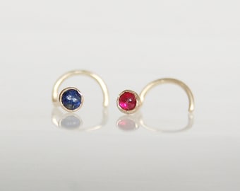 Gemstone and 14k, 18k, or 22k Solid Gold Nose Ring: Small Stud, 22 gauge / 0.6 mm