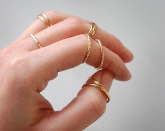 Golden Skinnies: Solid Gold Stacking Rings, Set of Five Rings in 14k, 18k, or 22k