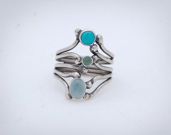 Carnivorous Plant Series: WATER - Sterling Silver, Turquoise, Aventurine, Aquamarine Ring