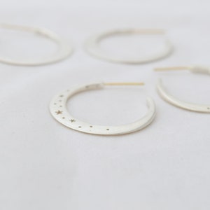 Moon and Stars Hoops: Sterling Silver and Solid 18k Gold image 3