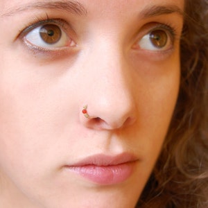 14k Solid Gold Nose Ring - Small Gemstone Embellished Hoop