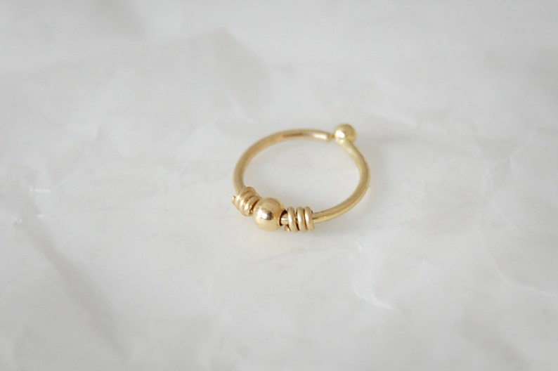18k Solid Gold Nose Ring Small Embellished Hoop image 2