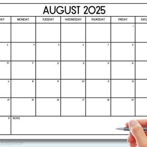 AUGUST 2025 Calendar sheet, August Calendar Digital, August planner Printable, Sunday & Monday Start, US Letter, PDF