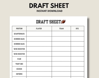 2026 FUSSBALL Draft Sheet Vorlage Druckbare PDF Digitale Vorlage iPad Vorlage Draft Picks Fantasy Planner A4 A5