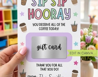 Porta carte regalo per caffè per la Settimana di apprezzamento degli insegnanti (modificabile), regalo per il personale, biglietto di ringraziamento di fine anno per l'autista dello scuolabus (stampabile, download immediato).