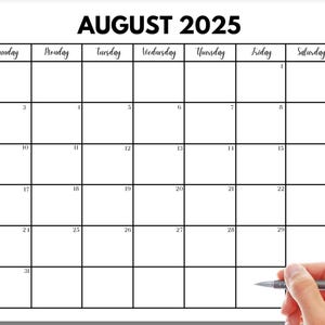 AUGUST 2025 Calendar sheet with Holidays, August Calendar Digital, August planner Printable, Sunday & Monday Start, US Letter, PDF